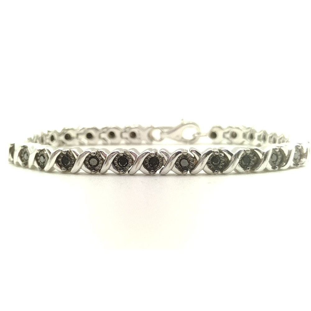 Sterling Silver Black Sapphire or Black CZ Tennis Bracelet 7.75"